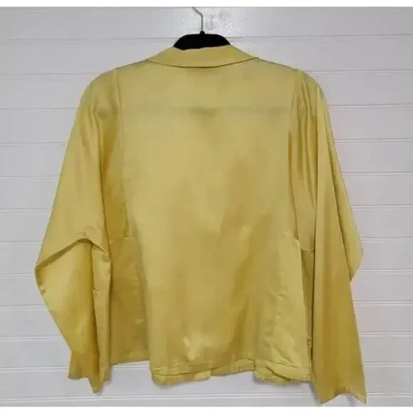 Babette Vintage Yellow Longsleeve Blouse Top with Tie Front Collar, Sz M - Picture 4 of 14
